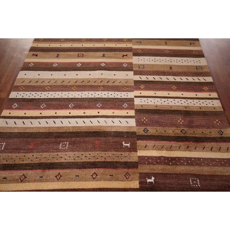 Tribal Striped Gabbeh Indian Area Rug Hand-Knotted Wool Carpet - 5'3"x 7'9"