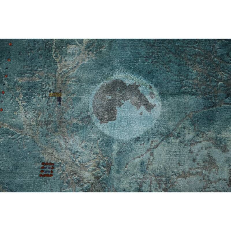 Hand Knotted Oriental Viscose Silk Carpet Modern Pictorial Greys & Charcoal Abstract Area Rug - 7' 10'' X 5' 7''