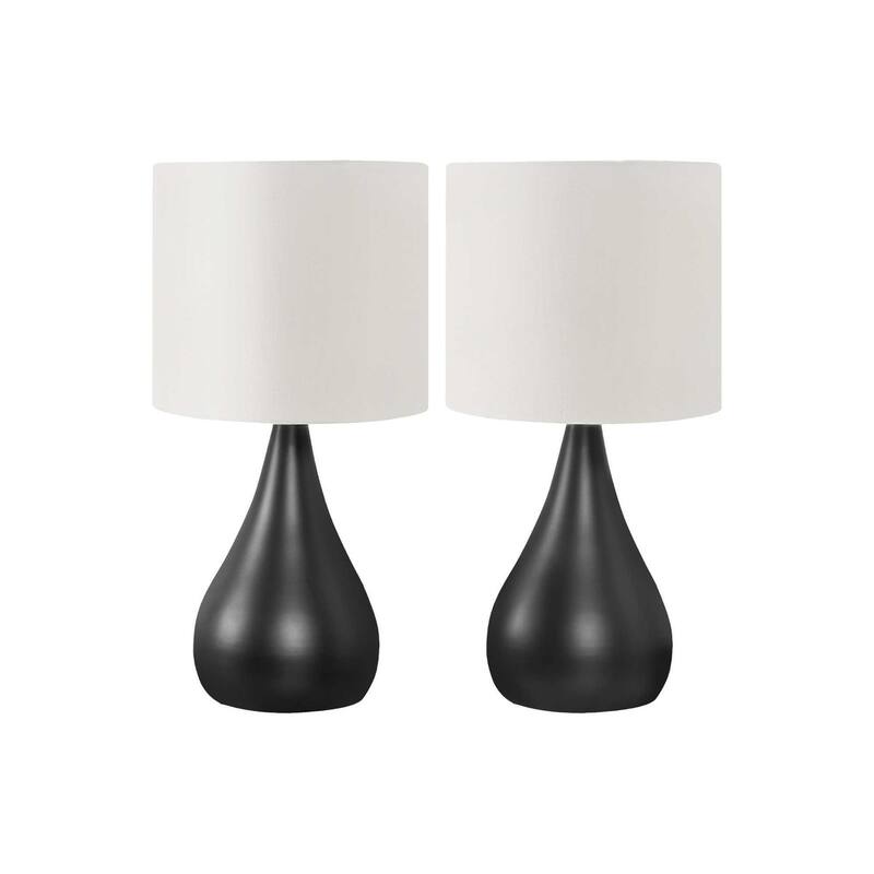 Set Of 2, 18"h, Table Lamp, Black Metal, Ivory / Cream Shade, Contemporary