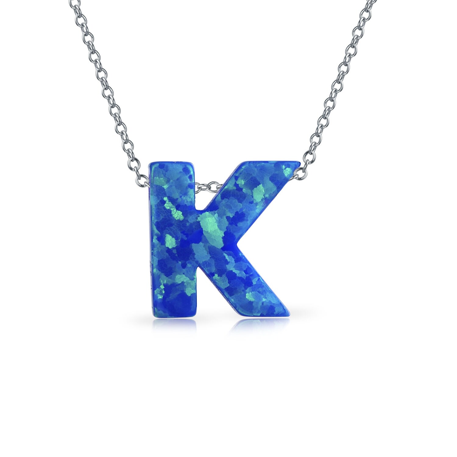 Shop Lab Created Blue Opal 925 Silver Letter K Pendant Necklace Overstock 19503482