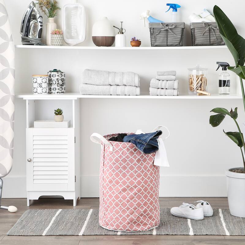 PE-Coated Cotton Polyester Laundry Hamper Lattice Round - Laundry Hamper, 13.5x13.5x20"