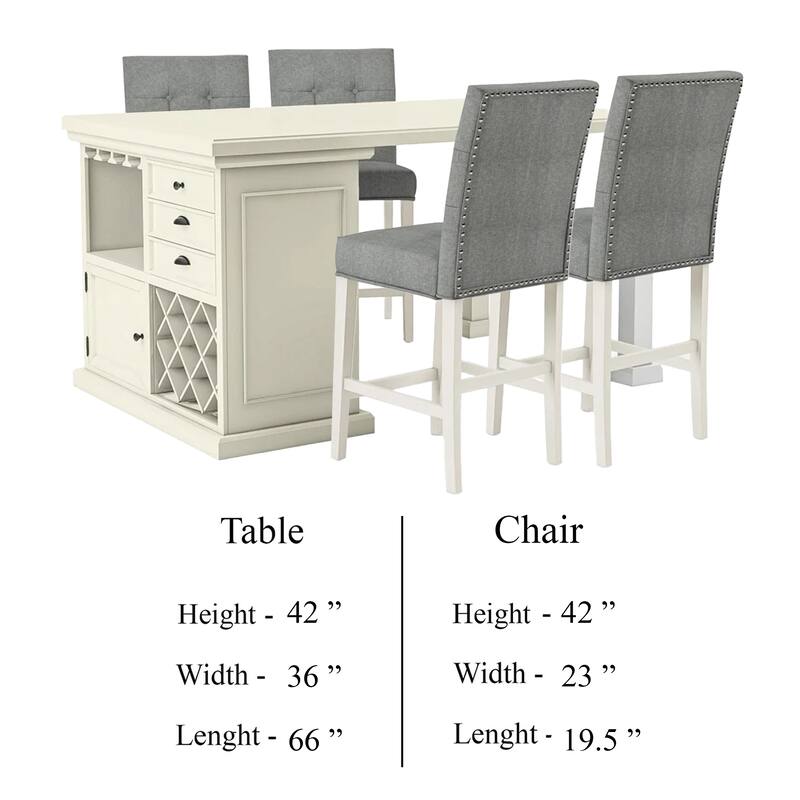 Tino 5pc Counter Height Table and Chair Set, Antique White Solid Wood
