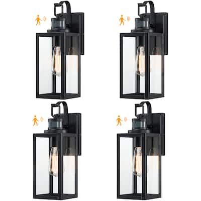 4 Pack 1-Light Motion Sensor Outdoor Wall Light - Matte Black