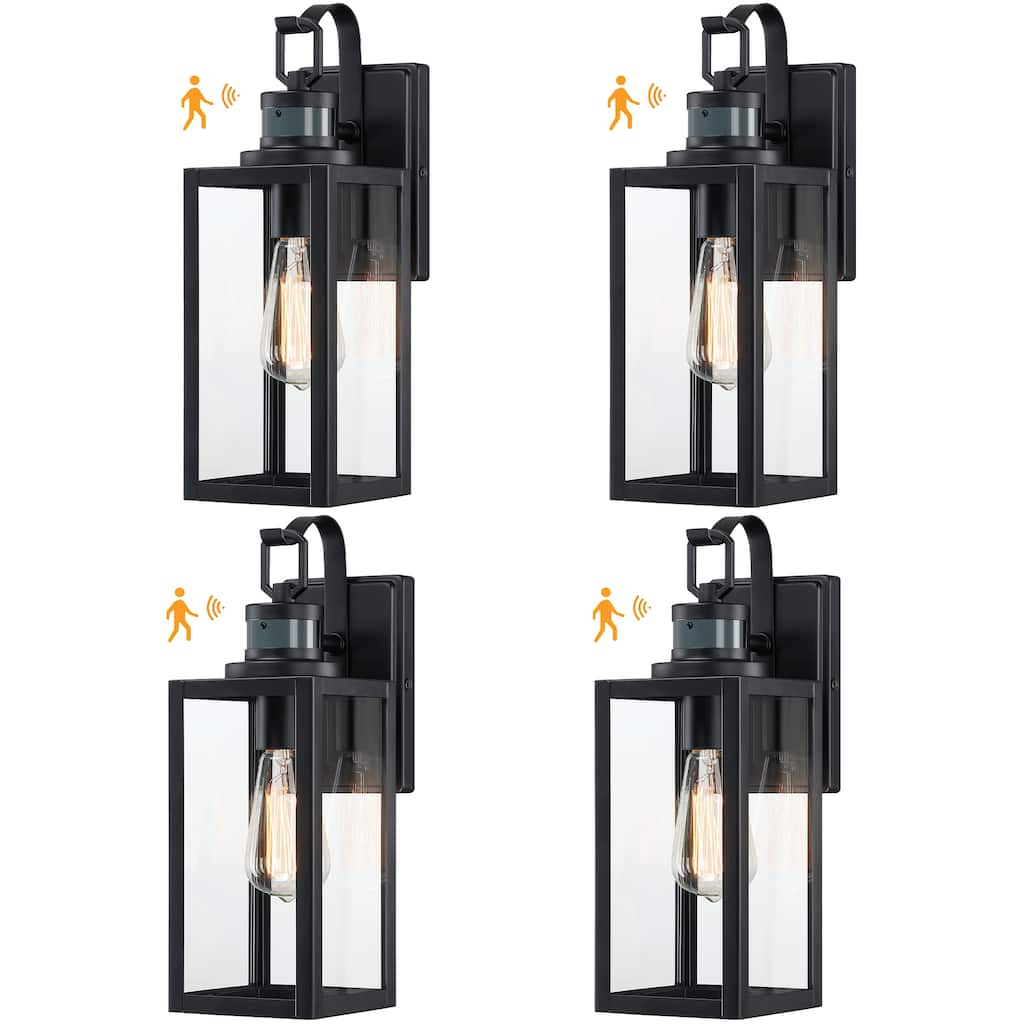 4 Pack 1-Light Motion Sensor Outdoor Wall Light - Matte Black