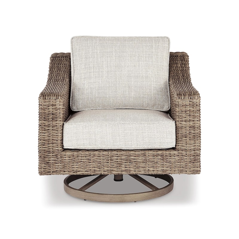 Signature Design by Ashley Beachcroft Hand-woven Wicker-look Swivel Chair - 35.38" W x 38.13" D x 34" H