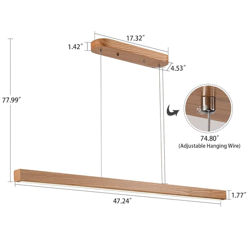 Starsky 1-Light Farmhouse Rustic Wooden Integrated LED Linear Kitchen Island Light 3000K Warm Light Chandelier