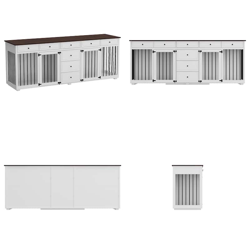Large Dog Crate Furniture Wooden Dog Crate TV Stand Entertainmnet - 89"W