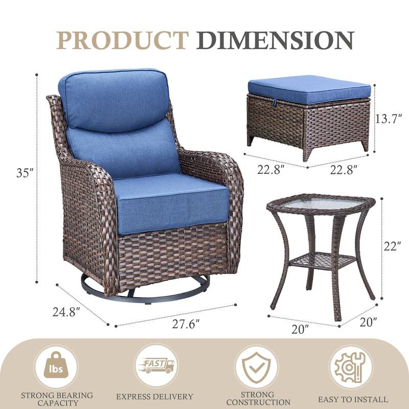 Arcadia 5-Piece Wicker Patio Swivel Glider Set with 6-Inch Thick Cushions
