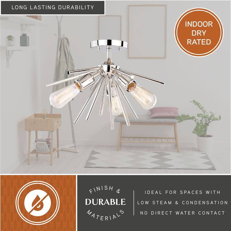Estelle 17-in W Nickel Mid-Century Modern Sputnik Semi Flush Mount Ceiling Light - 17-in W x 11.5-in H x 17-in D