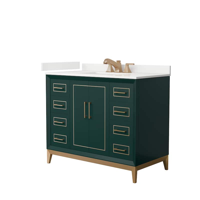 Marlena 42-inch Single Vanity, Quartz Top - Green, Bronze Trim, White Quartz Top