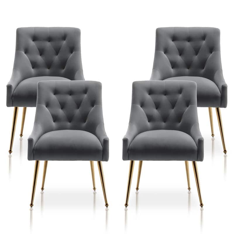SEYNAR Modern Velvet Dining Chairs Set of 4, Upholstered Accent Chair Tufted Back Armless Chair with Back Pull
