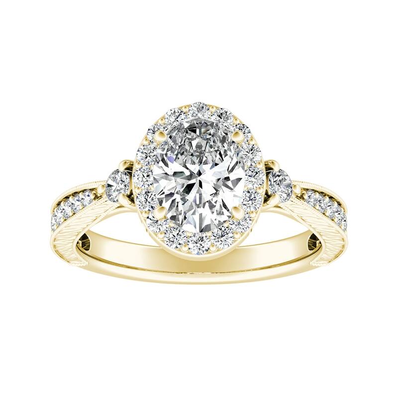 Auriya 18k Gold Vintage Oval Halo Diamond Engagement Ring 3/4ctw (I-J, I1-I2) - Yellow - 5