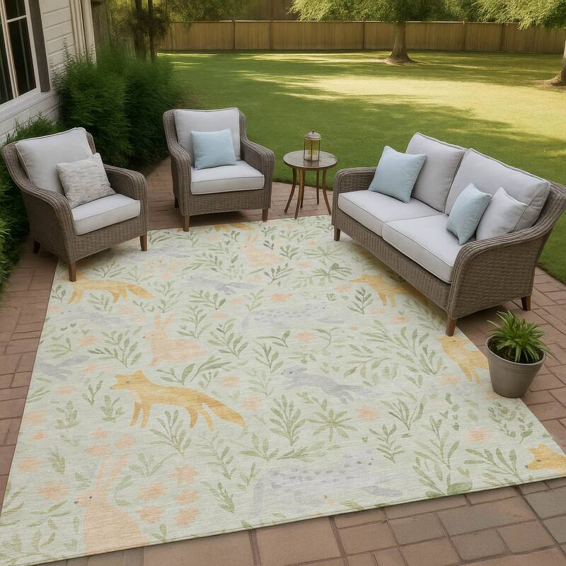 Machine Washable Indoor/ Outdoor Whimsy Foxy Chantille Rug - Mint - 8' x 10'