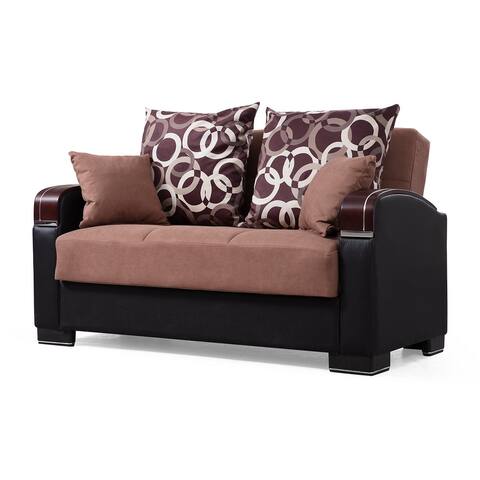 Tulsa Beige Fabric-Leather Upholstered Convertible Loveseat with Storage
