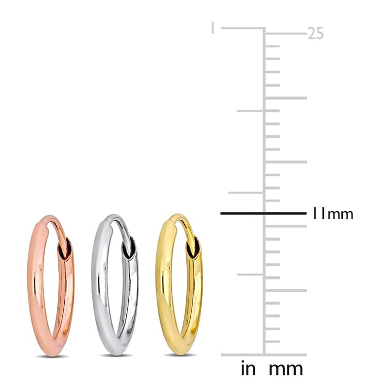 Miadora 11mm Hoop Earrings 3-Piece Set 14k 3-Tone Yellow Rose White Gold