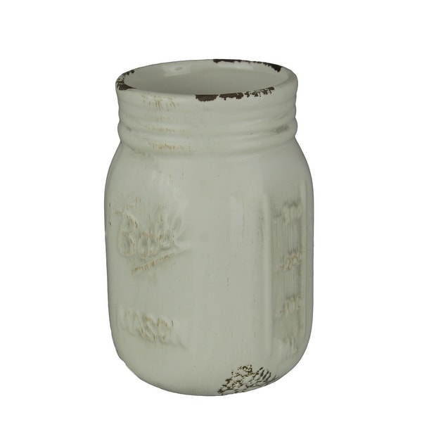 Distressed Milky White Ceramic Mason Jar Planter - 5.25 X 3.25 X 3.25 inches