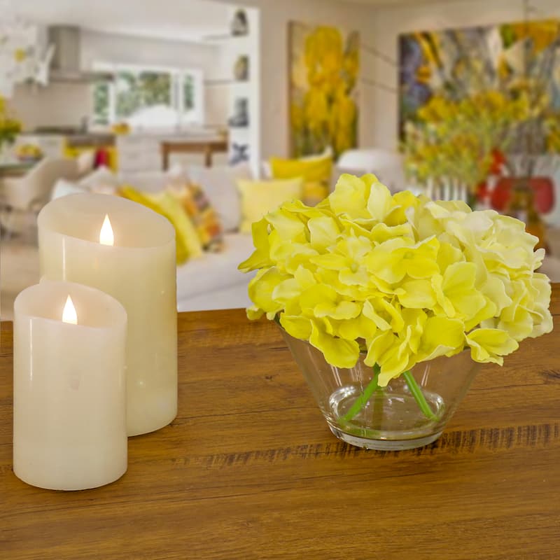National Tree Company 8 in. Yellow Hydrangea Bouquet in Glass Vase