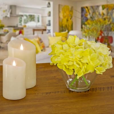 National Tree Company 8 in. Yellow Hydrangea Bouquet in Glass Vase