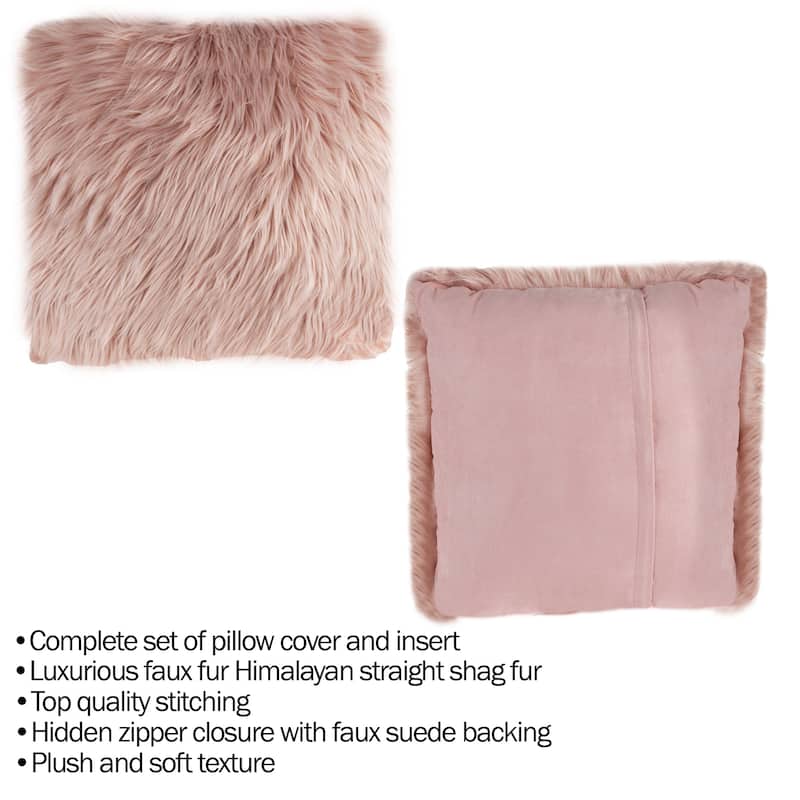 Hastings Home 22-Inch Square Faux Fur Pillow