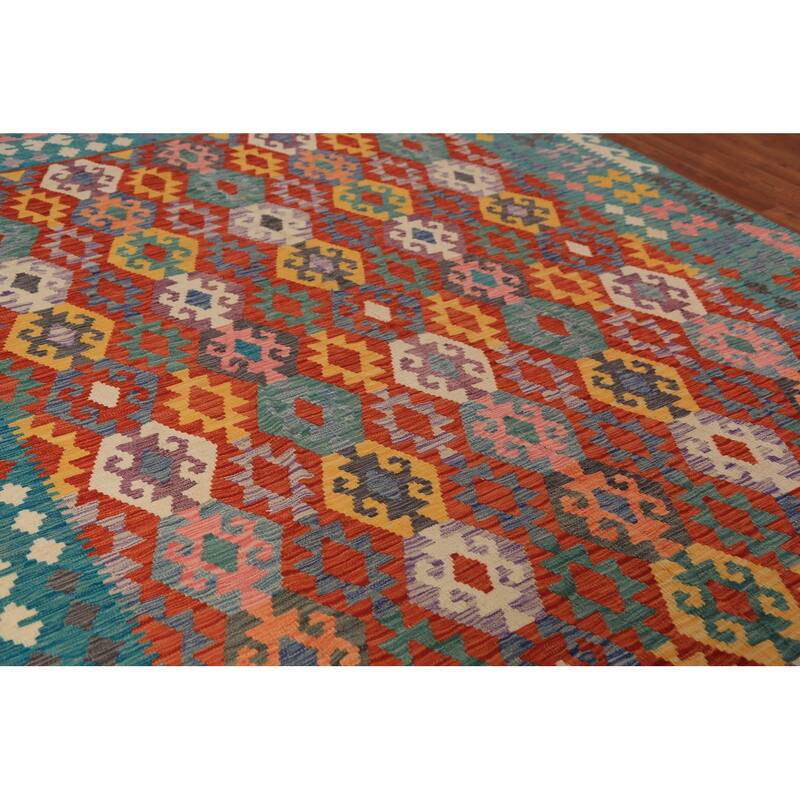 Geometric Kilim Oriental Area Rug Hand-Woven Tribal Wool Carpet - 8'5"x 11'6"