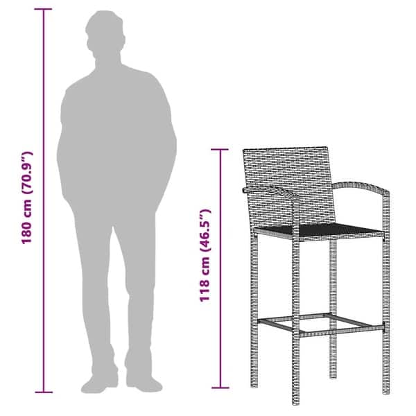 dimension image slide 6 of 9, vidaXL 5 Piece Patio Bar Set Gray Solid Wood Acacia and Poly Rattan - 23.6" x 23.6" x 41.3"