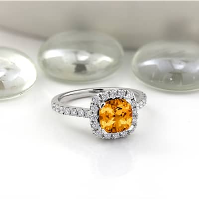 Auriya 1 3/8ct Cushion-cut Citrine and Halo Diamond Engagement Ring 1/2cttw 14k Gold