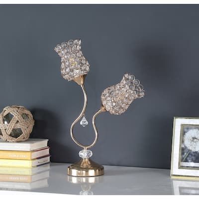 18.75" Rose Gold 2-Floral Trumpet Glam Metal Table Lamp