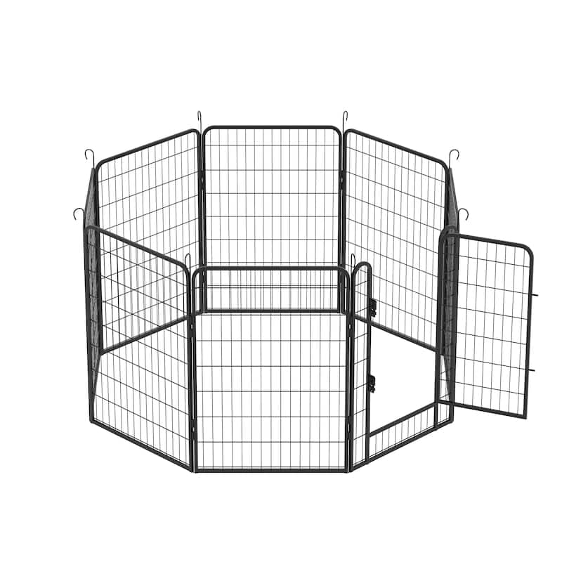 8 Panels Dog Fence Pet Heavy Duty Metal Playpen with door