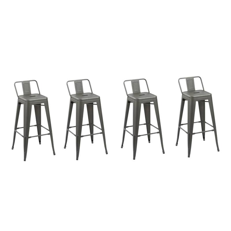 HomeRoots Set of Four 26" Dark Gray Steel and Metal Low Back Counter Height Bar Chairs