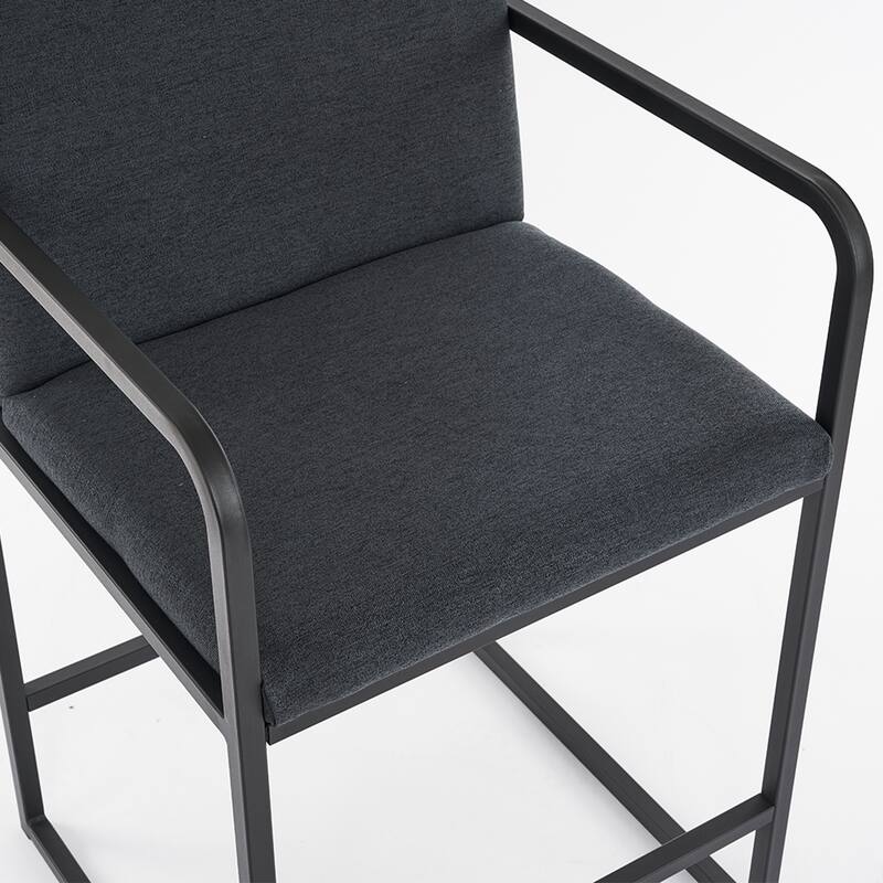 Upholstered Counter Height Bar Stool with Armrests, Metal Frame and Padded Seat, Dining Chair for Kitchen Island, Restaurant