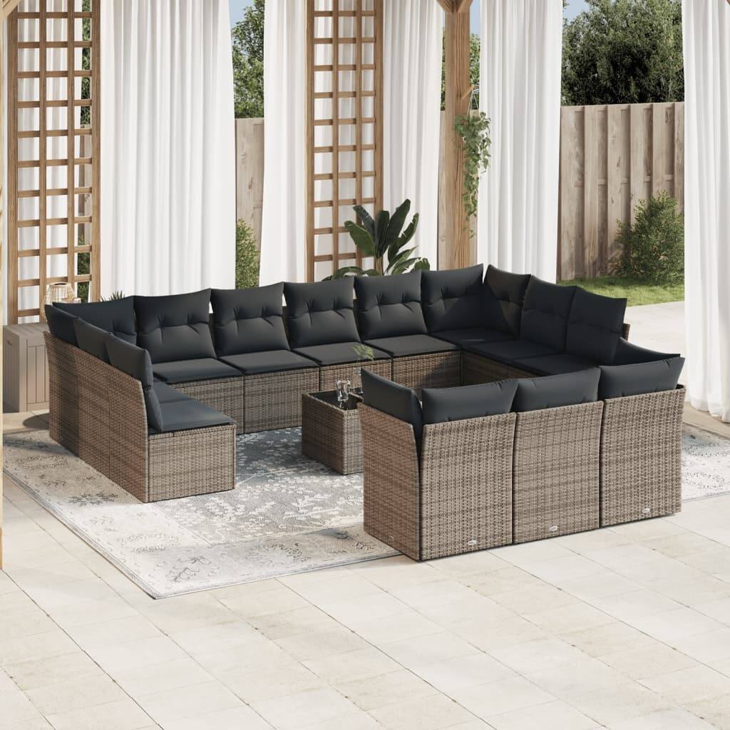 vidaXL Garden Sofa Set Grey, Dark Grey PE Rattan, Tempered Glass, Fabric - 21.7 x 21.7 x 14.6