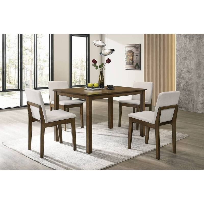 5pc Dining Room Set Dining Table 4x Chairs Fabric Chair Seat Kitchen Breakfast Rubberwood Veneer Unique Design