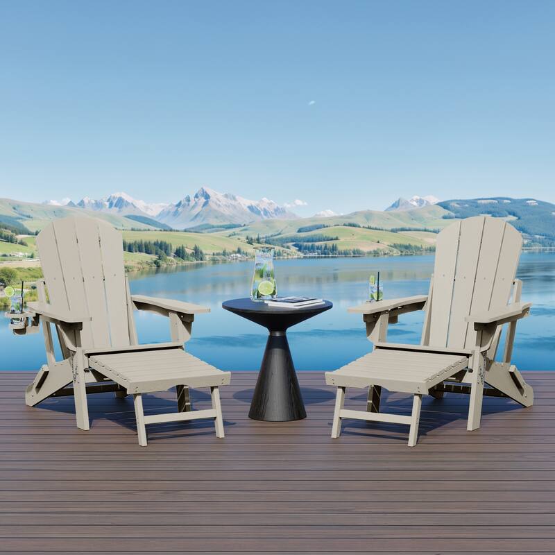 Laguna Outdoor Folding Adjustable Adirondack Chair with Cup Holder & Hideaway Ottoman (Set of 2)