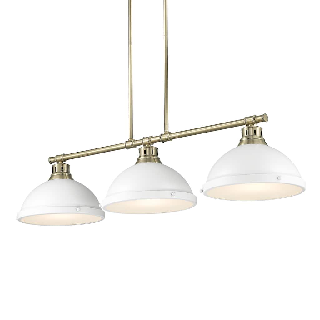 Yep by Golden Lighting Duncan 3-light Island Light in Aged Brass and Matte White shade