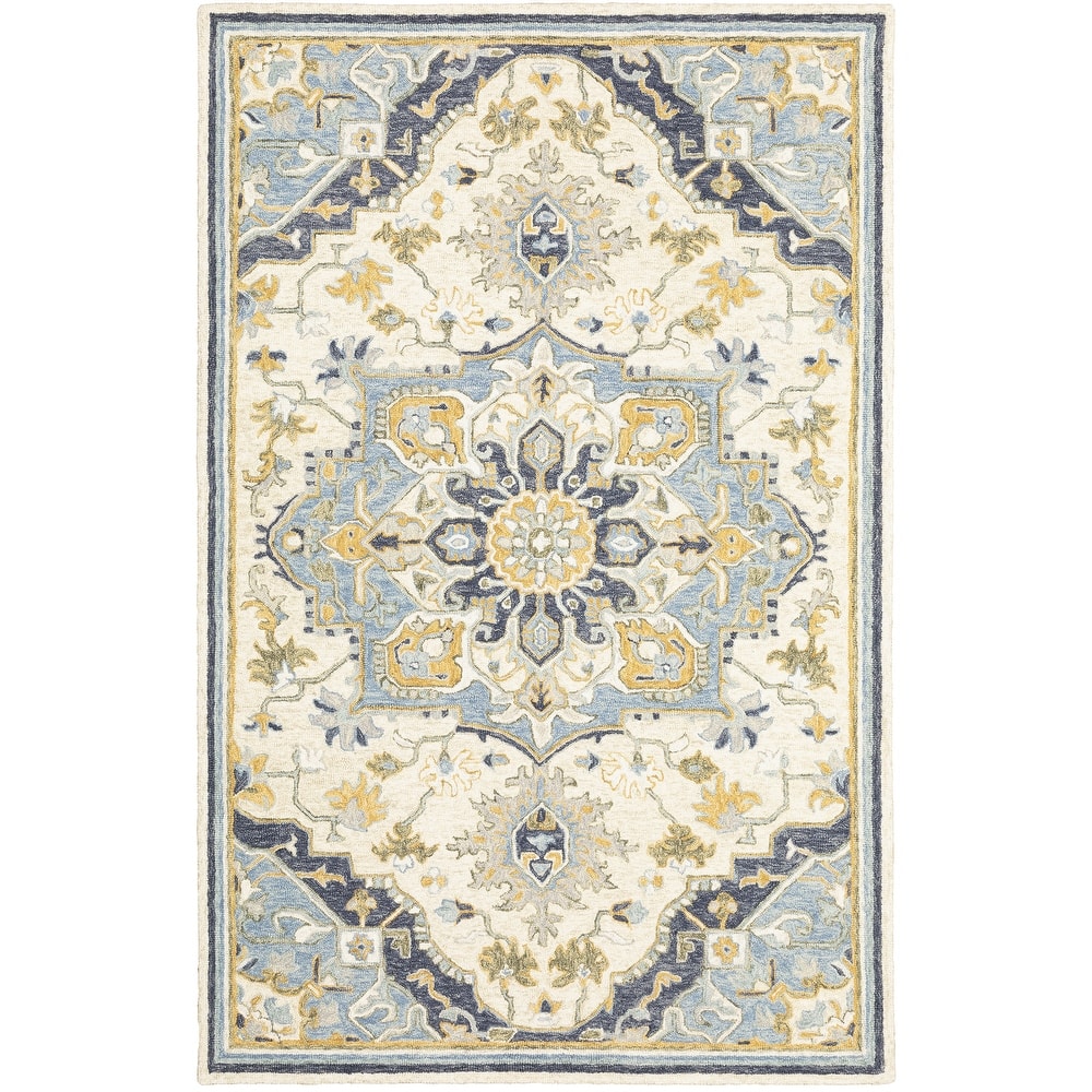 Style Haven Ava Hand-tufted Wool Loop-pile Vintage Medallion Blue/Cream Area Rug