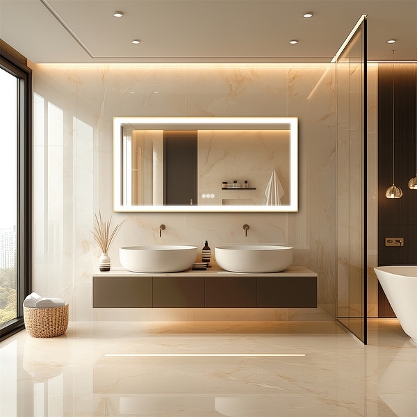 Smart LED Light Bathroom Mirror with Golden Narrow Frame - On Sale