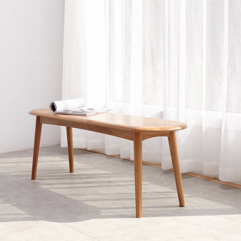 GDFStudio - Elijah Natural Oak Wood Bench with Wide Seat and Half-Round Ends
