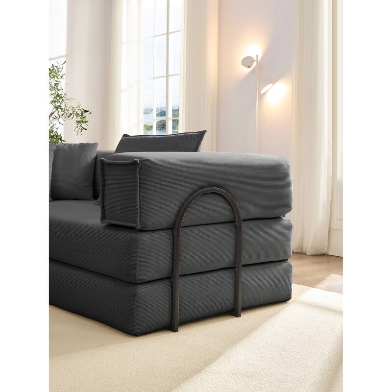 118.2" Oversized Modular Foldable Floor Sofa Couch, Corduroy Upholstered Convertible Sectional Sofa Bed w/ Pillows for Apartment