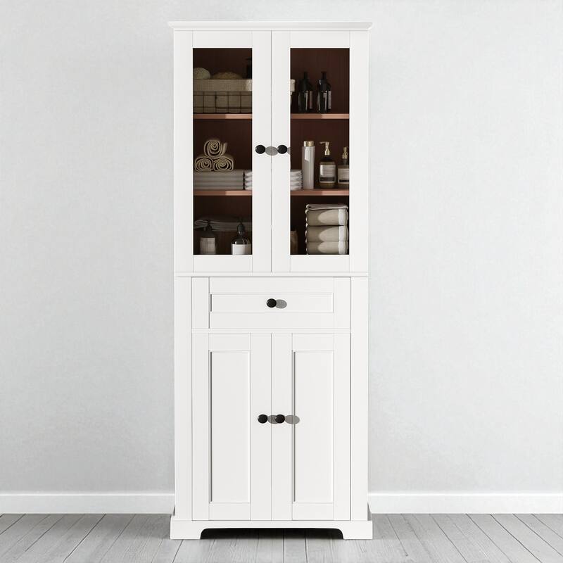 67.2" Tall Bathroom Storage Cabinet with Tempered Glass Doors, Adjustable Shelves, Soft-Close Design - White