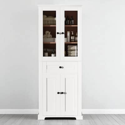 67.2" Tall Bathroom Storage Cabinet with Tempered Glass Doors, Adjustable Shelves, Soft-Close Design