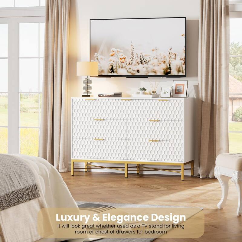 Modern 7 Drawer Dresser for Bedroom, Long Wooden Chest with Deep Drawers and Wide Top for Living Room, Closet, Hallway