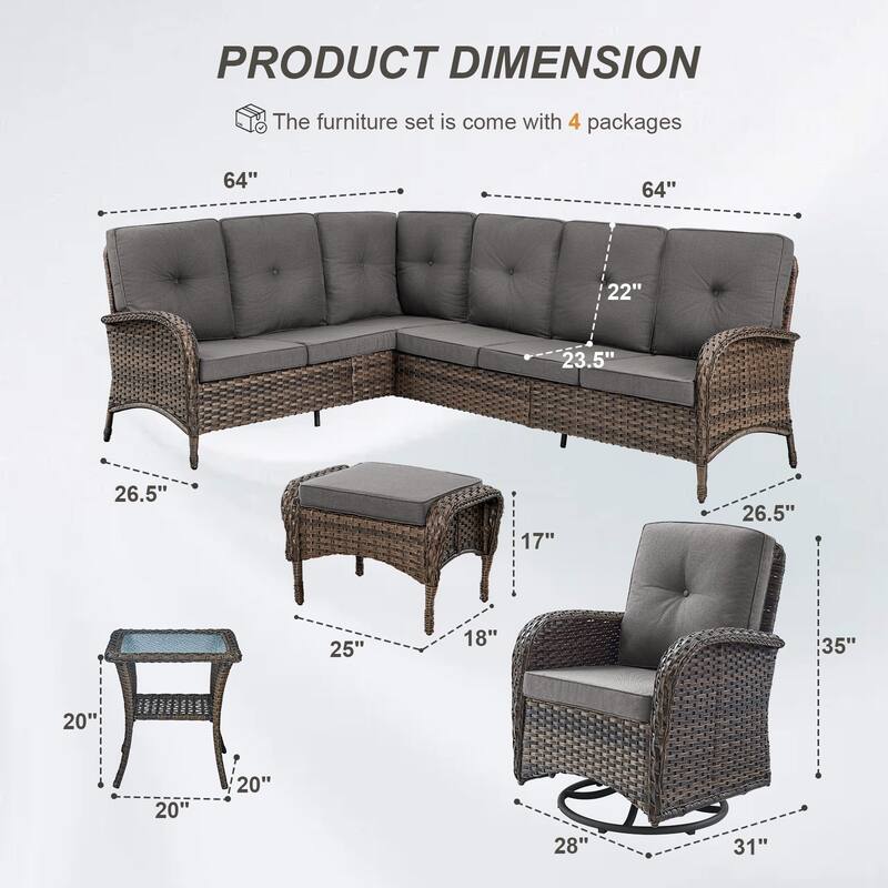 Gymojoy L-Shaped Outdoor Sectional Sofa Set with Swivel Chairs, Perfect for Patios