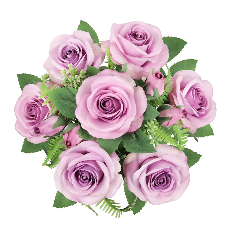 Set of 2 Lavender Artificial Rose Flower Stem Bush Bouquet 18in - 18" L x 10" W x 10" DP