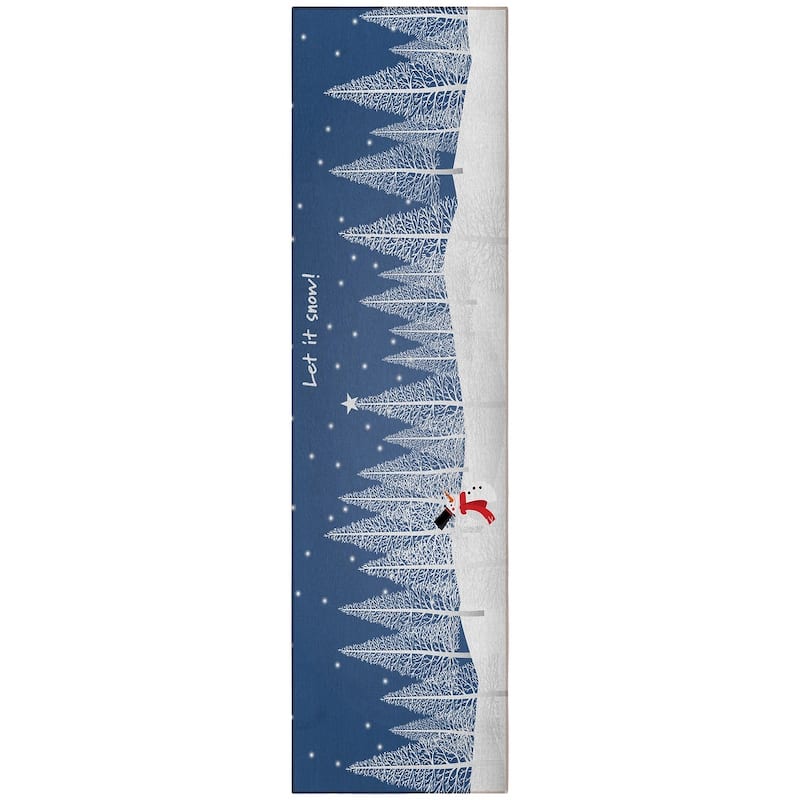 Indoor/ Outdoor Cozy Winter Blue Washable Let It Snowman Rug