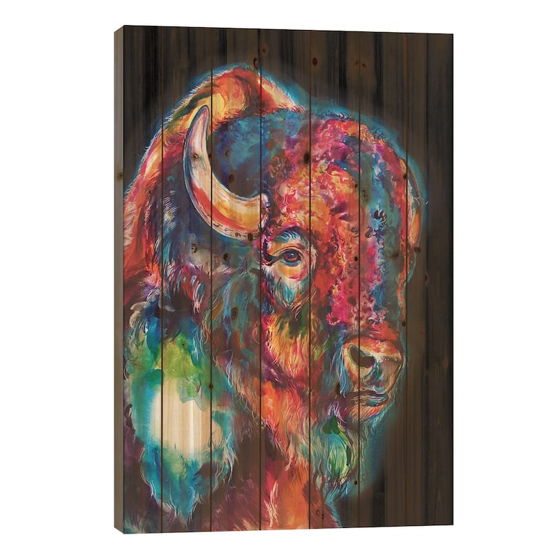 Buffalo On Black Print On Wood by Weekday Best - Multi-Color - 40x26x1.5