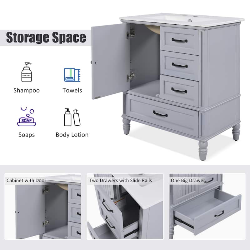 30" Bathroom Vanity with Sink, Bathroom Cabinet with A Door