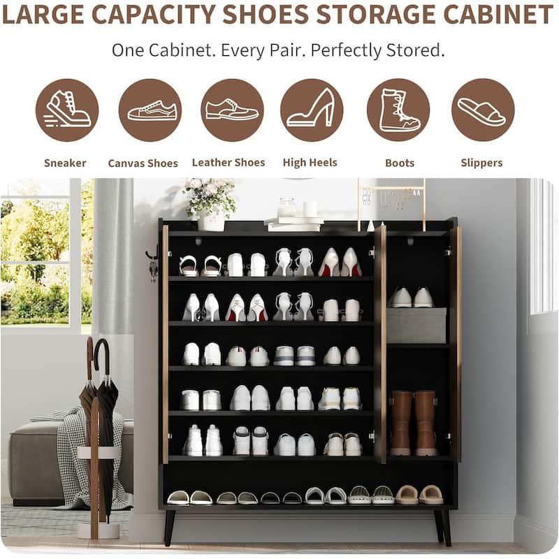 6-Tier Shoe Cabinet Organizer with 3 Doors for Hallway, Entryway, Living Room