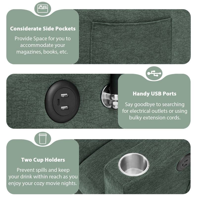 Roomfitters 55 Inch Convertible Sofa Bed Loveseat with 3 USB Ports, 360 Swivel Phone Holder, Green