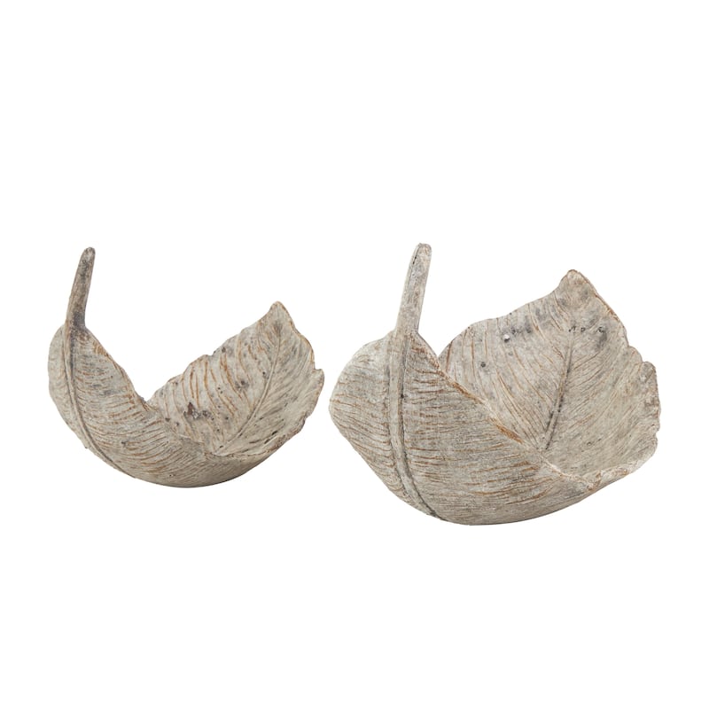 Resin Leaf Textured Decorative Bowl with Brown Details - Set of 2 Champagne - Roche River Decor