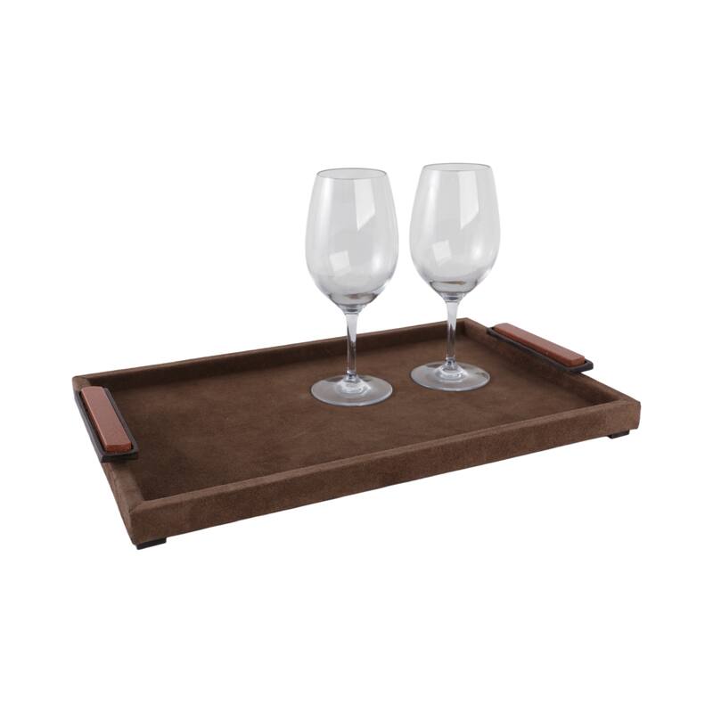 Wood Metal Modern Serving Tray with Handles Home Decor - Brown, 2" - 19.0"
